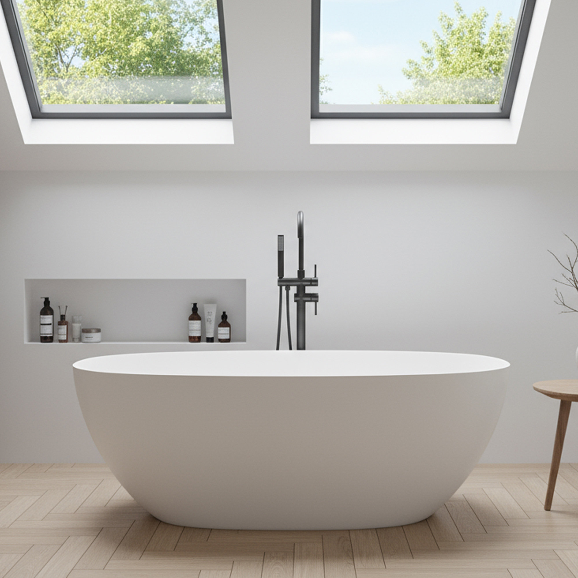 Cpingao 55.12'' x 29.13'' Freestanding Soaking Solid Surface Bathtub
