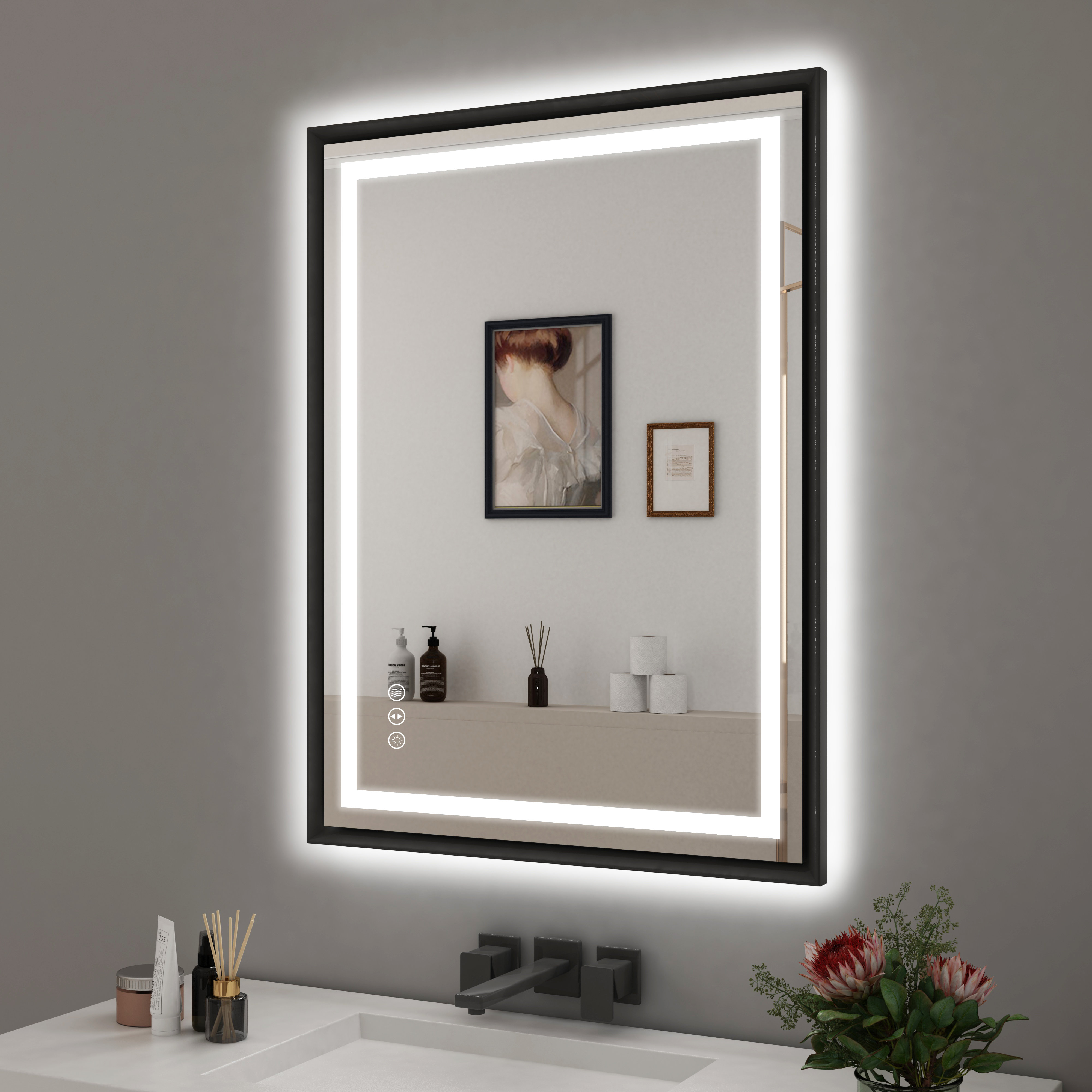 JAMUBOCHE LED Bathroom Mirror For Over Sink, 69 X 49cm Electric Vanity Mirror With Backlit Lights For Shower Shaving, Fogless Wall Mounted Dimmable 3