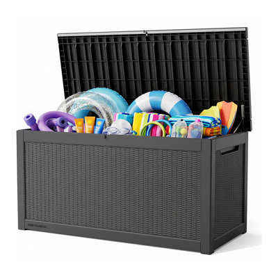 320 Gallon Resin Lockable Deck Box, Waterproof Outdoor Storage For Patio Furniture & Garden Tools, Black
