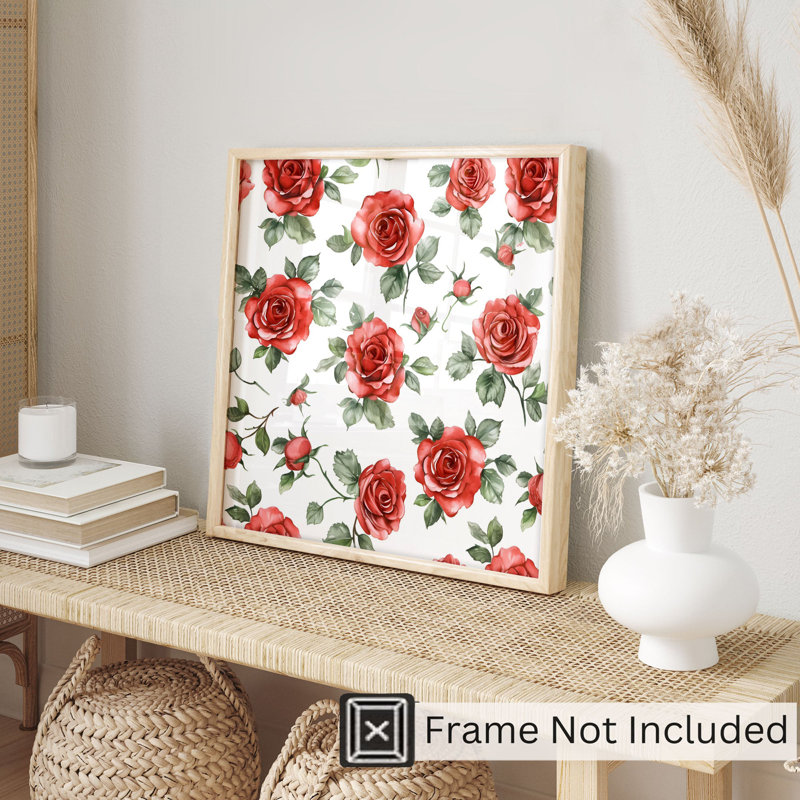 «Floral Red Roses II», reproduction d'art sans cadre, H 12 po x l 12 po