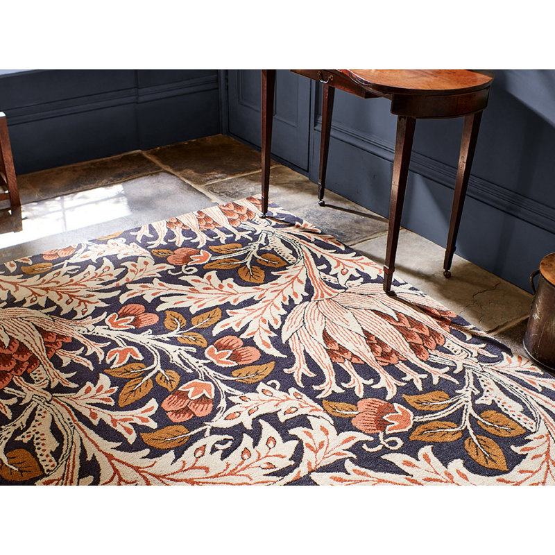 Morris Hand Tufted Wool Floral Area Rug in Orange, Rectangle 6'7" x 9'2"