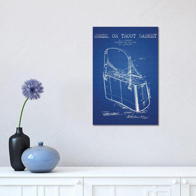 W.L. Marble Trout Basket Patent Sketch (Blue Grid) by Aged Pixel - Wrapped Canvas Print