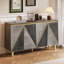 Buffet rétro de 60 po avec portes bicolores, effet 3D et passe-câbles, design rétro, rangement