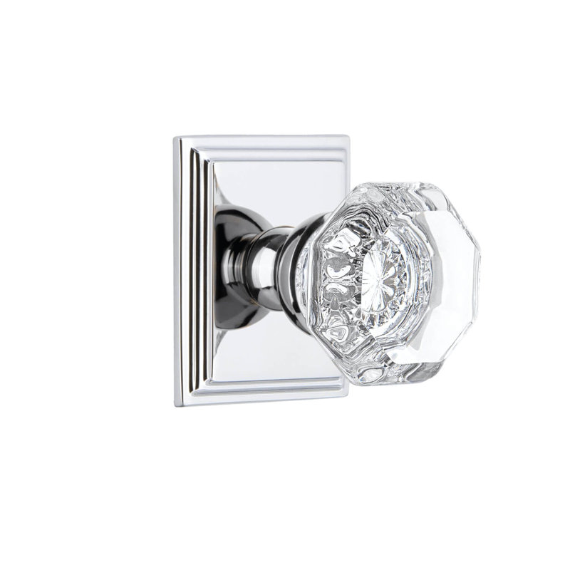 Grandeur Concealed Screw Mechanism Geometric Knob with Square Rosette, Bright Chrome, 2.75"