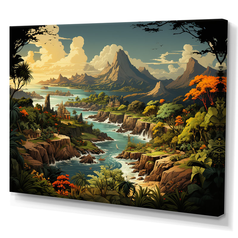 «Vintage Tropical Coastline Paradise III», art mural bord de mer tropical, Toile tendue, H 12 po x l 20 po x P 1 po