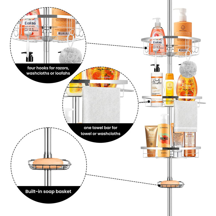 Luegene Tension Pole Stainless Steel Shower Caddy Rebrilliant