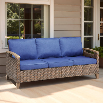 Canapé d'extérieur en osier, canapé d'extérieur à assise profonde avec coussins pour le jardin de porche
