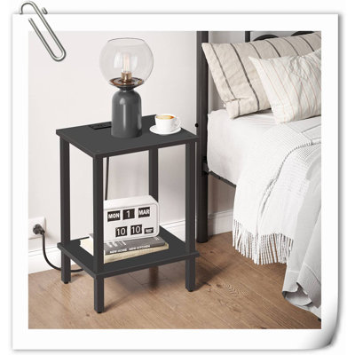 End Table With Charging Station, Side Table With USB Ports And Outlets, Nightstand, 2-Tier Storage Shelf, Sofa Table For Small Space, 1 Package(2PCS) -  Ebern Designs, B54C03A5D7BF4091B41FACA6288F9429