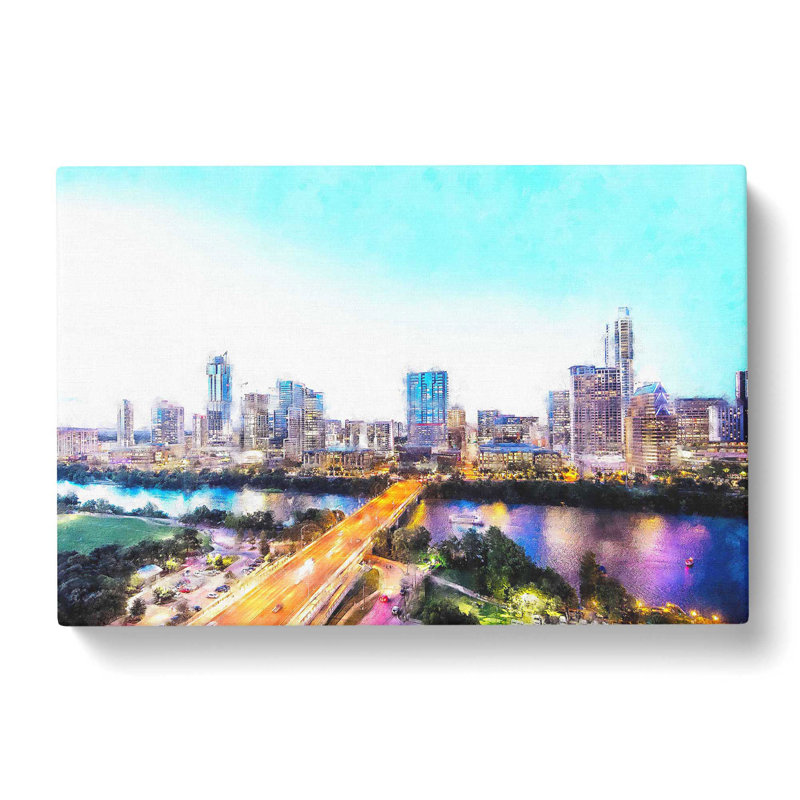 Austin Texas Skyline Painting - Wrapped Canvas, 35cm H x 50cm W x 3cm D