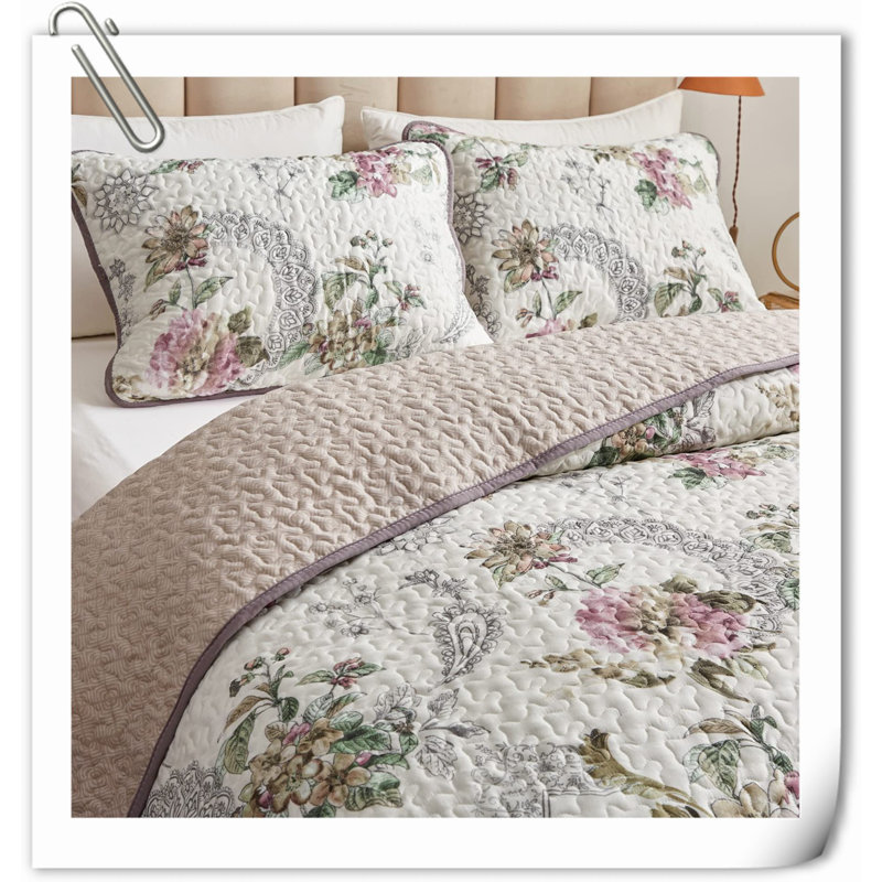 Quilts,3 Pieces Quilt Set, Floral Reversible Bedspread Coverlet Set, Soft Microfiber Lightweight Bed Cover For All Season