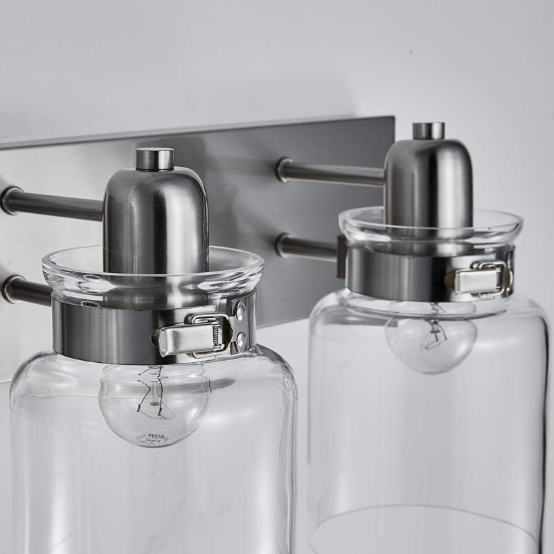 Modern Brushed Nickel 2-Light Bathroom Vanity Wall Sconce With Classic Glass Shades, E26 Bulb Base, Wall Mounted Lighting Fixture