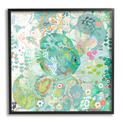 Poisson et corail, motif encadré sur bois par Evelia Designs, impression