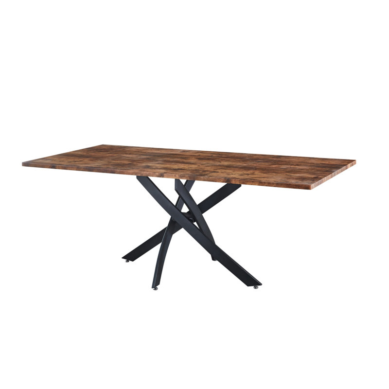 Rectangle MDF Dining Table, Printed Walnut Table Top And Black Metal Base, 29.9"H x 78.7"L x 39.4"W