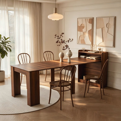 Table de salle à manger extensible en noyer avec rangement intégré, table de cuisine polyvalente pour la salle à manger et la cuisine
