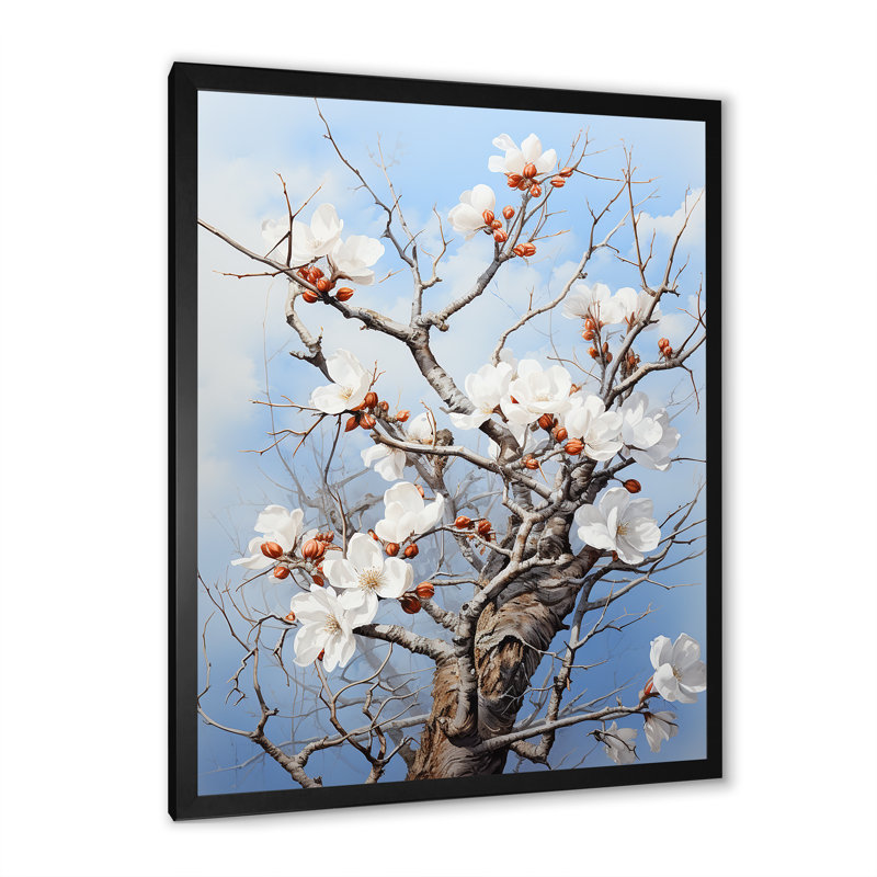 Lorent " White Flowers Tree Shadow Dance ", Black Picture Framed, 20" H x 12" W x 1" D