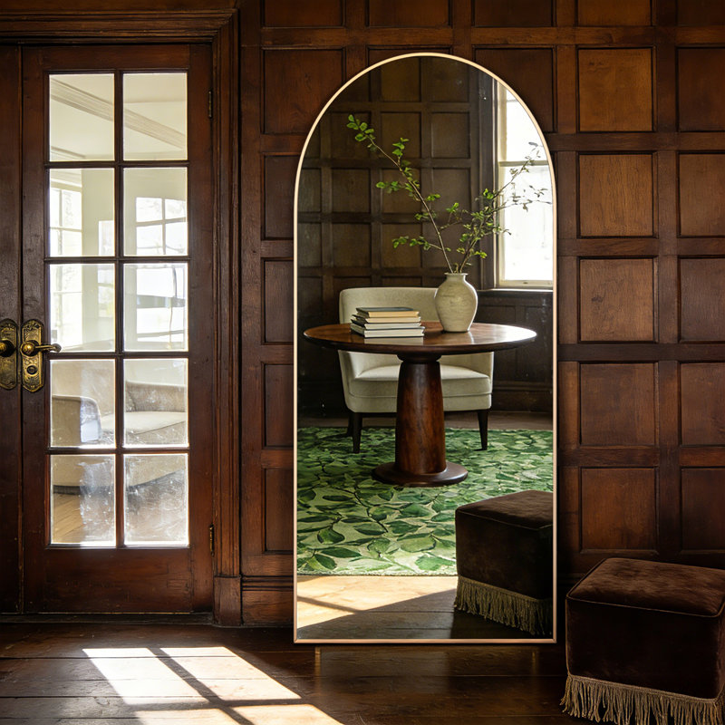 Très grand miroir de plancher arqué en métal pleine longueur avec support, miroir mural ou incliné pour chambre à coucher, salle de gym à domicile, salon, entrée