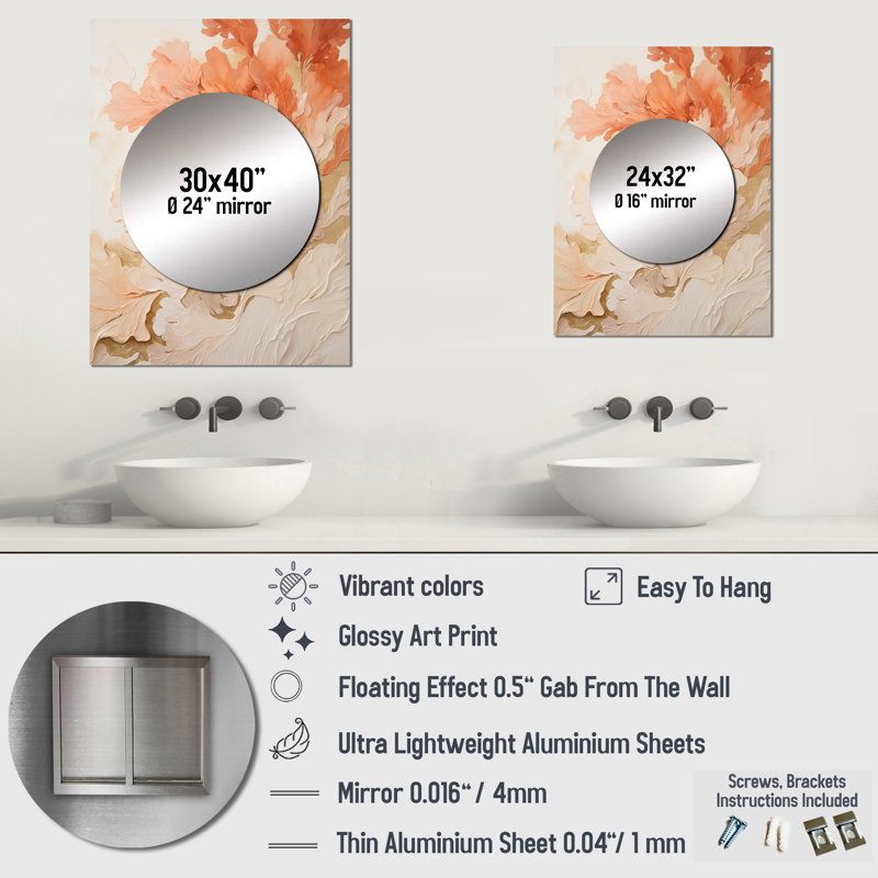 Décoration murale rose et blanche Coastal Coral Collage III - Miroir côtier MTMIR108845, 32 po x 24 po