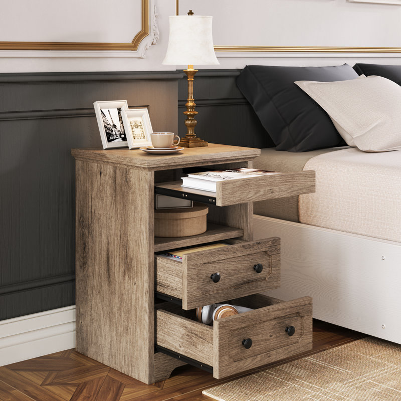 Table de chevet moderne avec 2 tiroirs et plateau coulissant, table d'appoint avec tablette ouverte, table de bout pour chambre à coucher, salon