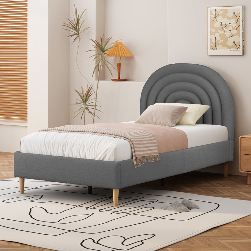 Lit tapissier festonné Halis, Simple, Velours gris