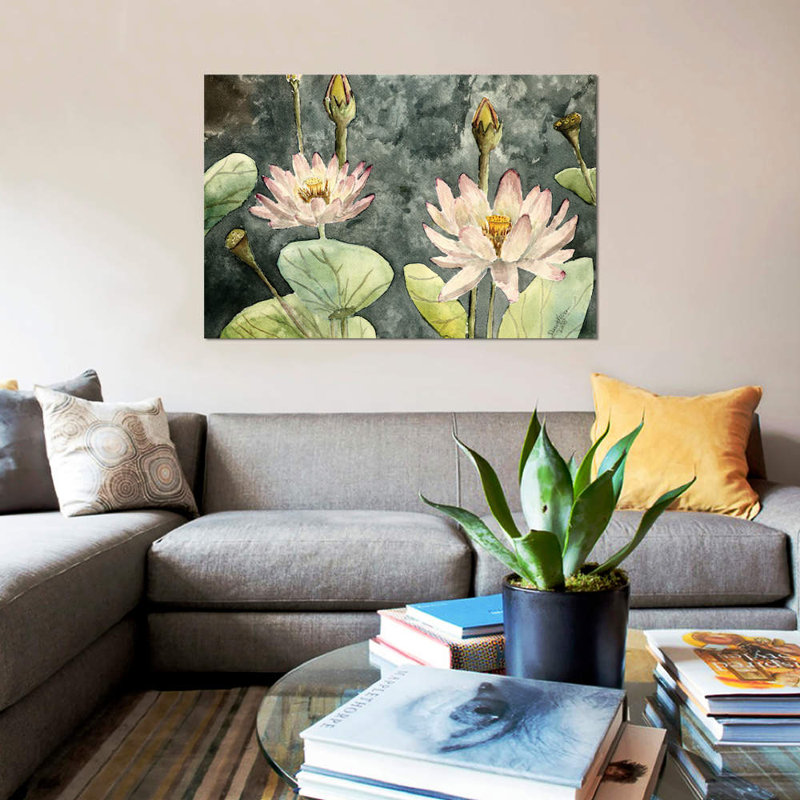 « lotus fleurs », impression sur toile, H 8 po x l 12 po x P 0,75 po, Pas de tapis, Toile tendue