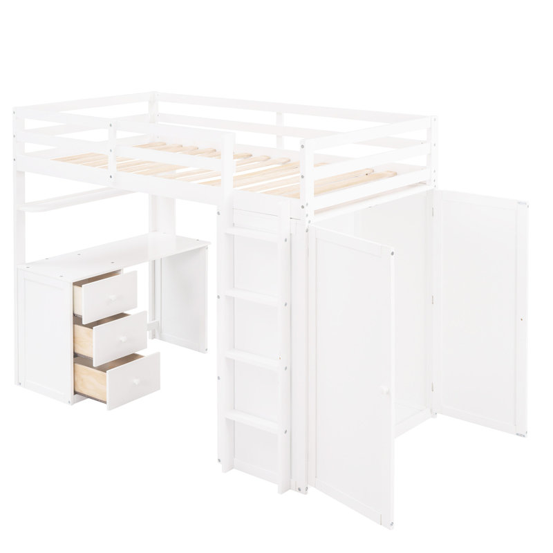 Lit mezzanine simple blanc avec espace de rangement. Structure en pin robuste. Maximisez vos options de rangement. Tiroirs de taille l 44 po x H 65,3 po - blanc. Fabrication fiable. Augmentez le rangement.