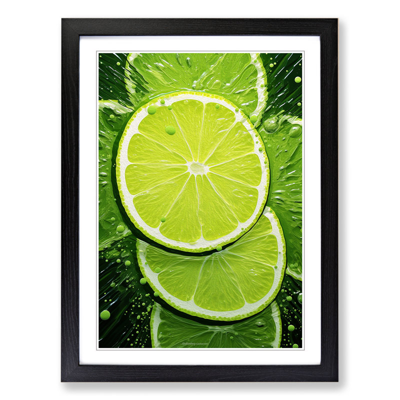 Sliced Lime No.2 - Single Picture Frame Print on Wood, 64cm H x 46cm W, Black Framed