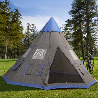 Tente de camping Outsunny de 12 pi 6 à 6 personnes pour 4 saisons avec 8 fenêtres en filet, tente extérieure avec matériau imperméable pour le camping en famille et entre amis