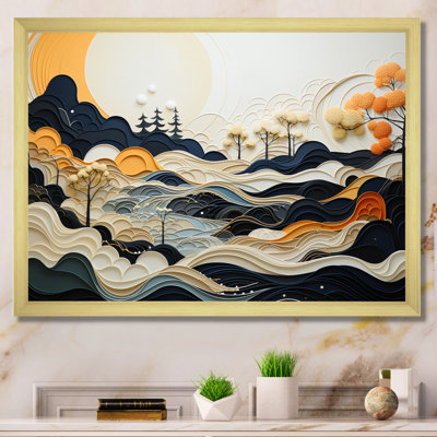 «Mahjabi Gray Orange Line Art Landscape», reproduction d'art sur toile