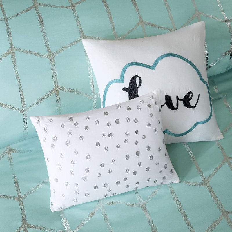 Aqua and Silver Twin Microfiber Comforter Set with Shams