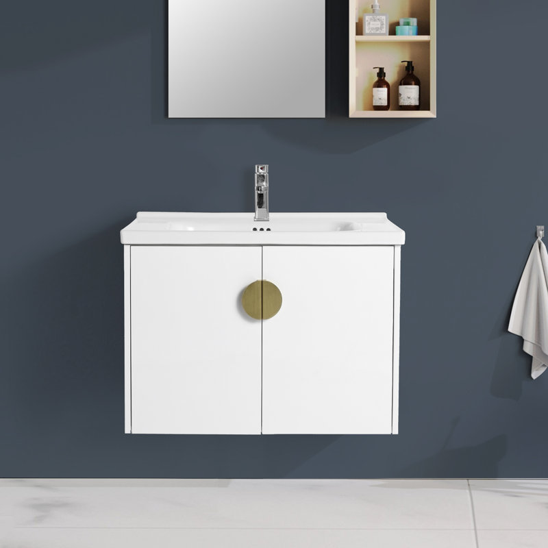 Wall-Mounted Bathroom Vanity With Sink, White, 28"