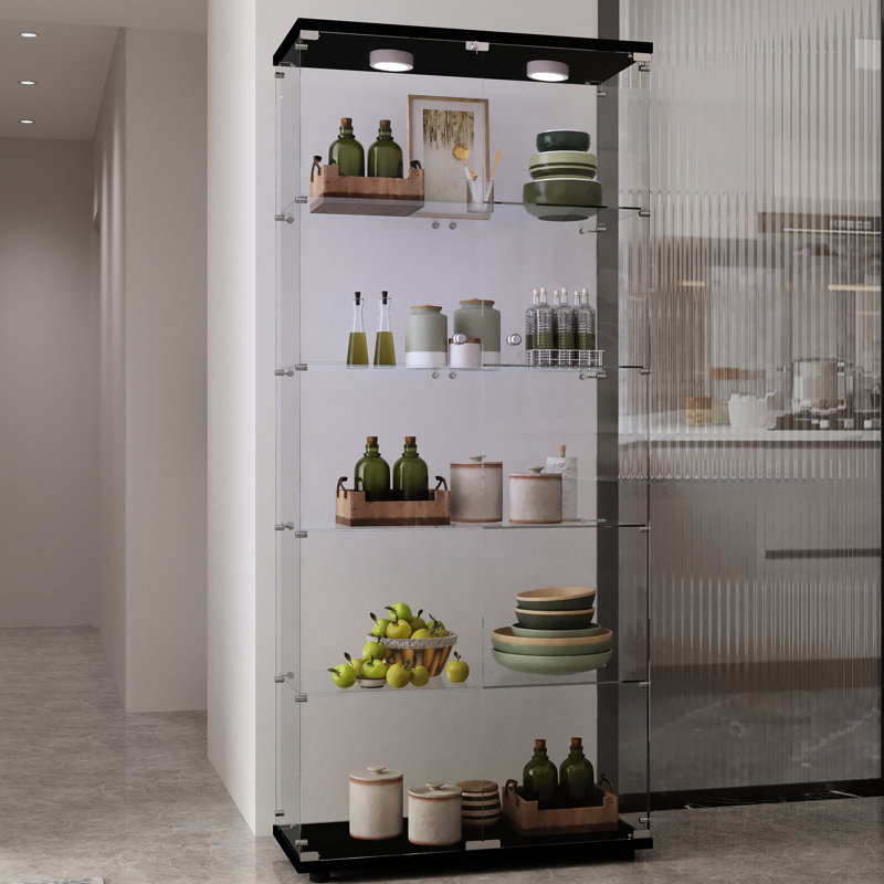 Armoire à boissons en verre trempé avec pieds réglables et lumières télécommandées, capacité de 110 lb, style classique, 13,75 po de largeur, 30,08 po de longueur