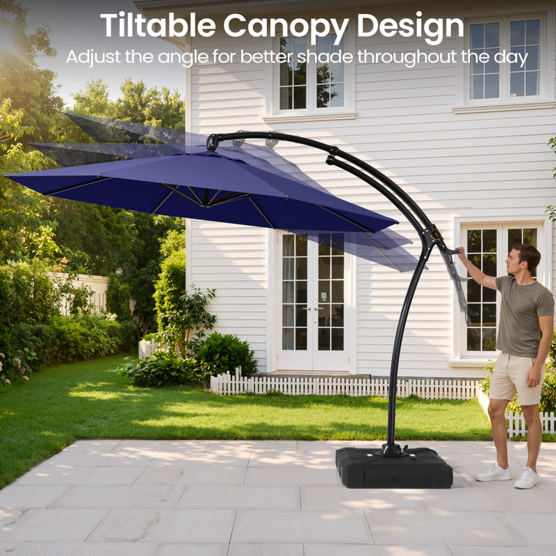  Parasol extérieur en porte-à-faux 128 po, base lestée incluse, Marine