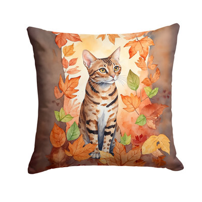 Ocicat Cat in Fall Leaves Throw Pillow