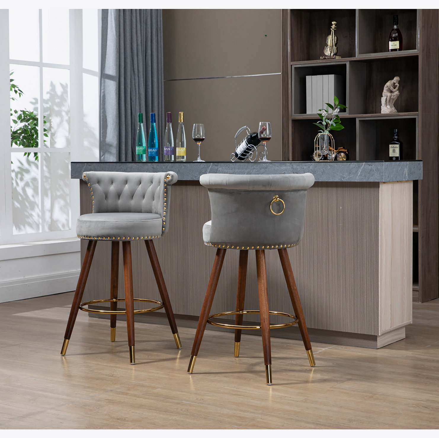 Orren Ellis Swivel Bar Stools with Backrest Footrest ,with a fixed