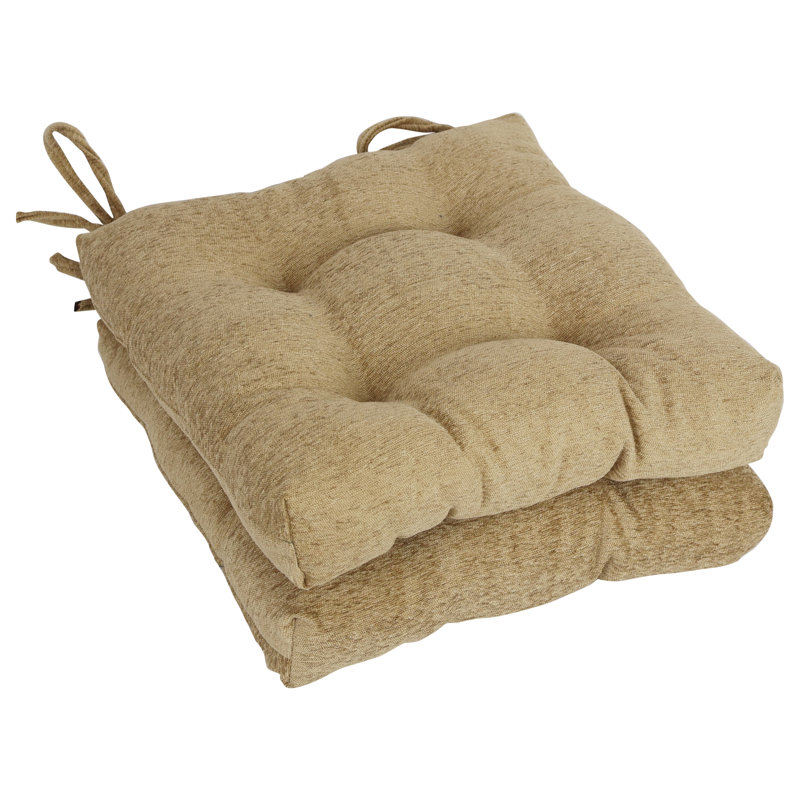 16-Inch Square Jacquard Chenille Tufted Chair Cushions, Tan