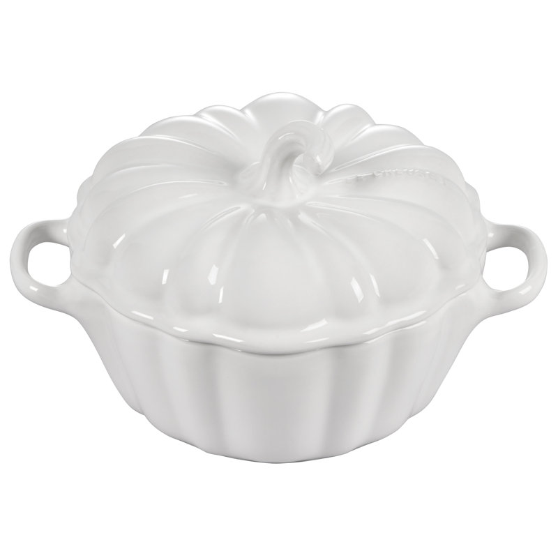 Le Creuset Stoneware Pumpkin Mini Cocotte, 13 oz., White