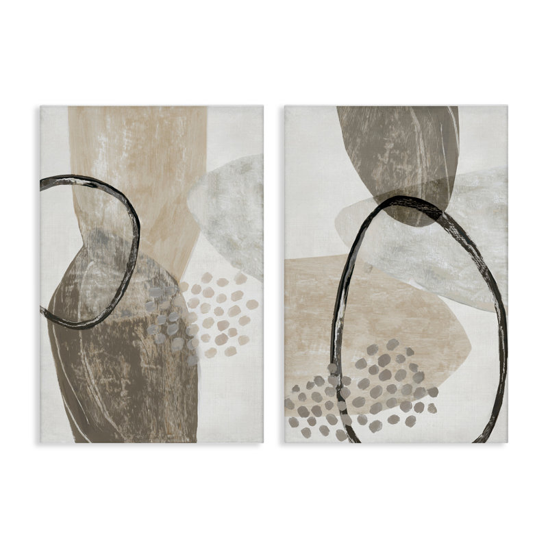 Ensemble de 2 toiles neutres de formes ovales, design par Hannah Dawson, H 24 po x l 32 po