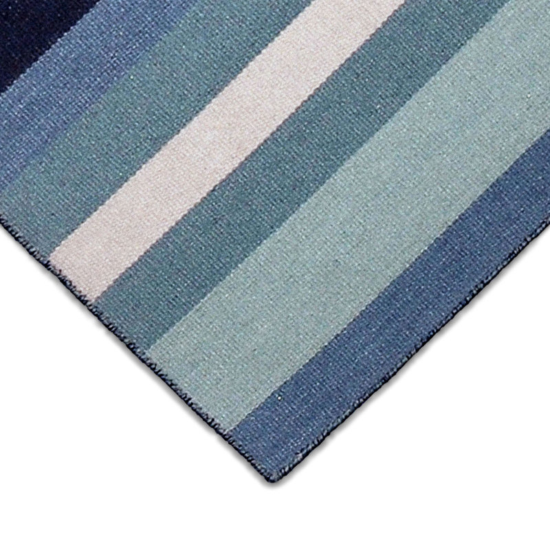Tapis rayé bleu tissé à plat à la main Jonathon, Carré 8 pi