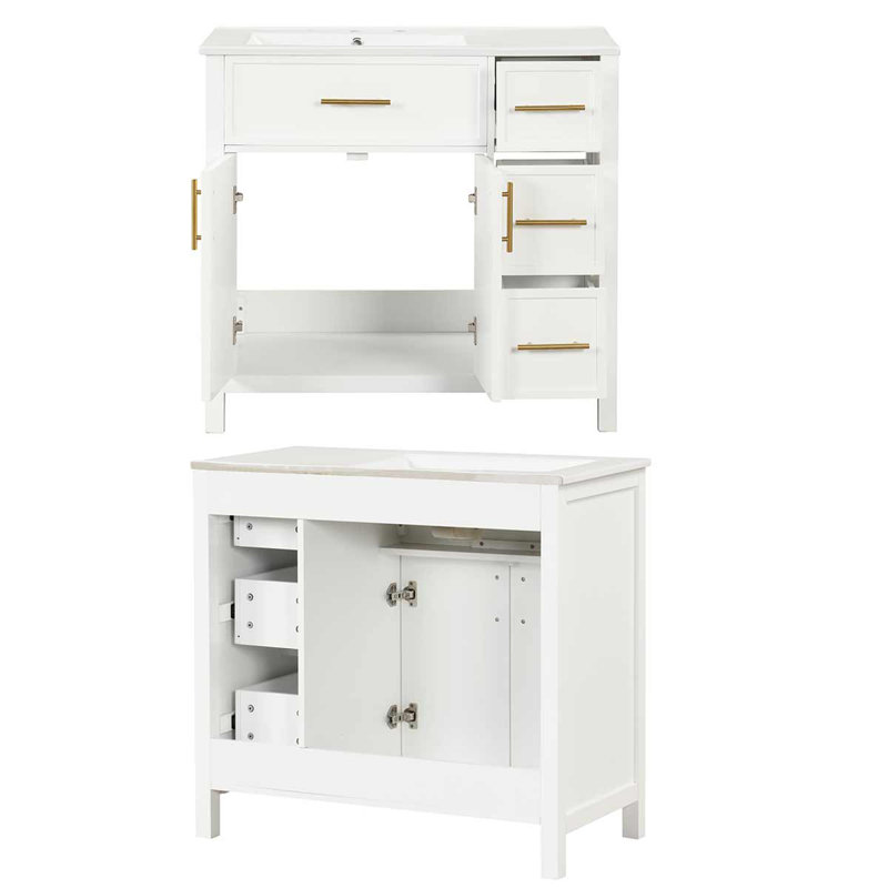 Meuble-lavabo simple 36 po avec plateau Simya, White