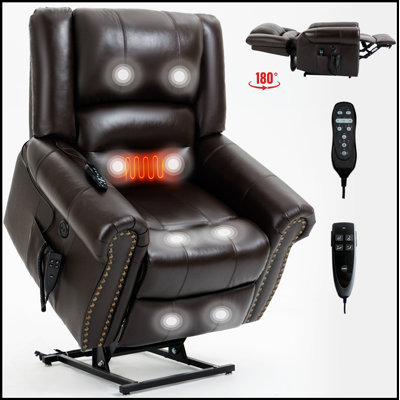 Fauteuil inclinable Power Lift avec massage thermique, moteur double, position infinie, jusqu'à 350 lb, cuir véritable confort