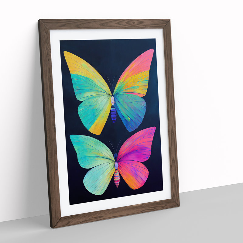 Colourful Butterflies No.1 - Single Picture Frame Print, 64cm H x 46cm W x 2cm D, Brown Framed
