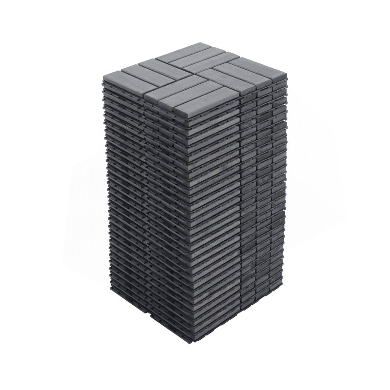 30 tuiles de terrasse imbriquées à motif rayé, plancher de bois franc d'acacia carré 12 po x 12 po pour patio, banc, côté piscine