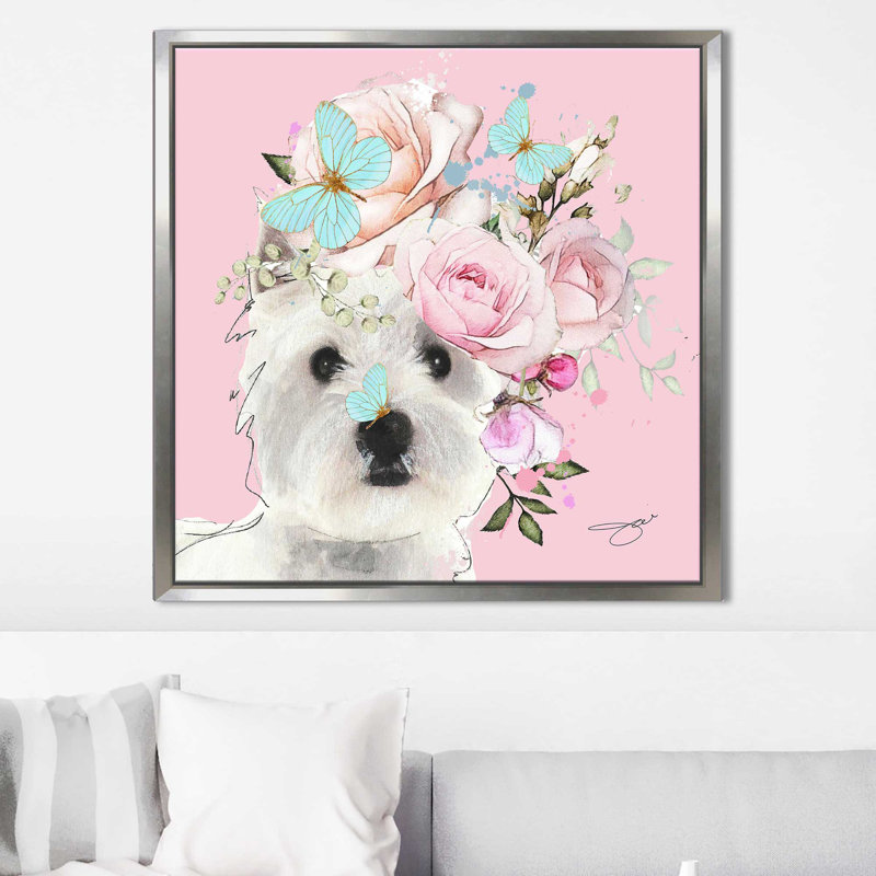 Flower Westies (Square) par By Jodi - impression, H 21,5 po x l 21,5 po x P 2 po, Cadre flottant argent
