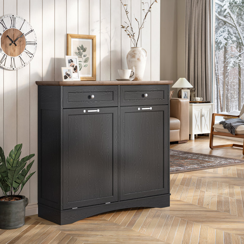 Kitchen Island With Trash Can Storage, Black