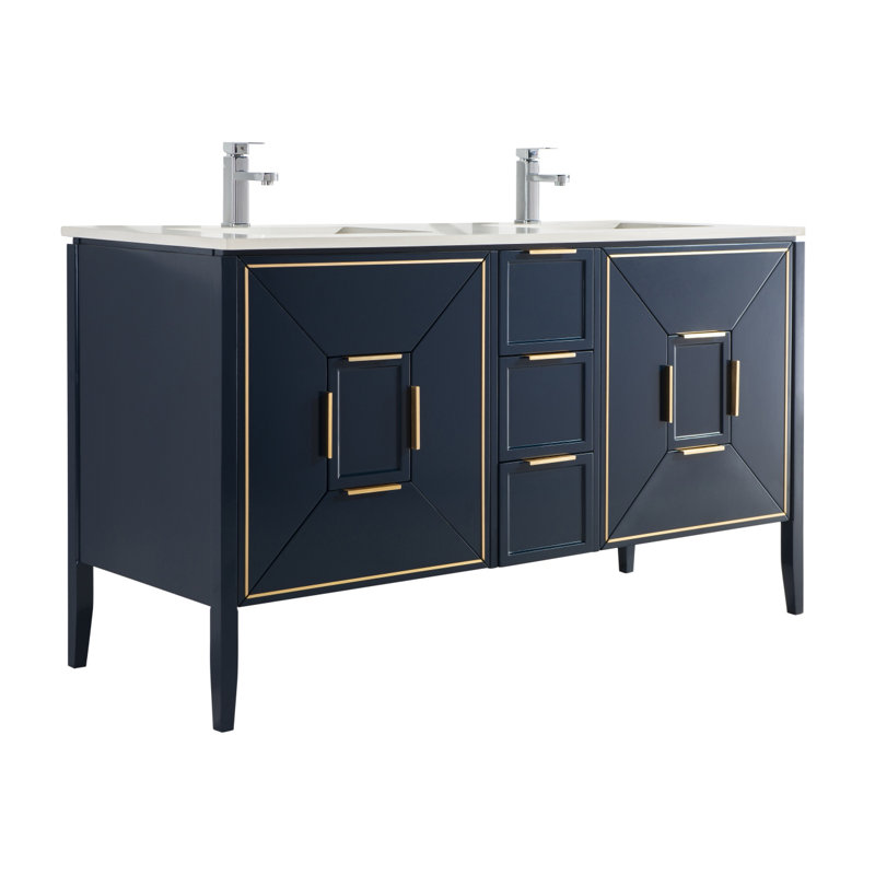 Ensemble de meuble-lavabo double 60 po, Bleu