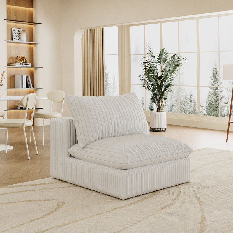 Nuage de tissu velours côtelé blanc, siège simple avec coussin double couche amovible, bricolage pour diverses pièces, sans assemblage, siège rembourré en éponge douce et en plumes, compression à haute densité, siège profond