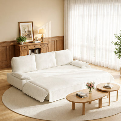 94.5" king size Pull Out Sofa Bed,3-in-1 Convertible Sleeper Sofa,Multi-Functional Corduroy Bed, White