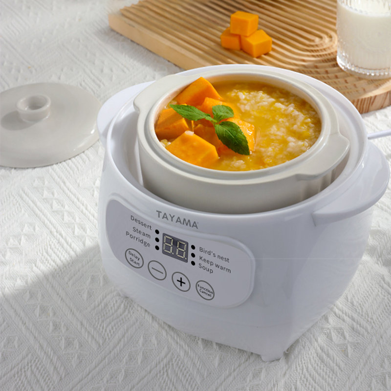1 Qt. White Mini Ceramic Stew Cooker With Pre-settings And Built-in Timer