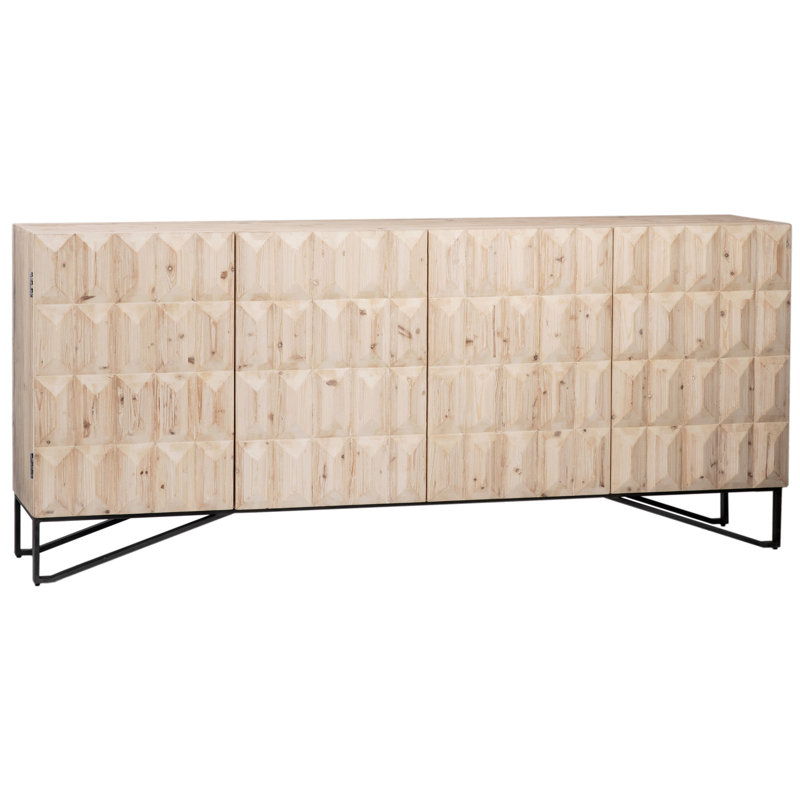 Montero 84-Inch Reclaimed Pine And Iron 4-Door Sideboard In A Light Warm Wash Finish