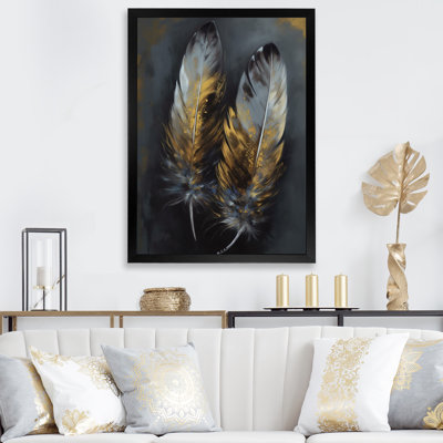 «Roumena Gold Boho Chic Feathers I», reproduction sur toile